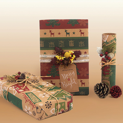 Christmas Printed Kraft Wrapping Paper Roll